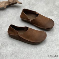 Lasaky - Artisan Handcrafted Genuine Leather Retro Round-toe Flats Comfortable Dual-purpose Cowhide Loafers Soft Loafers, Leather Loafers Women, Buckle Ankle Boots, Casual Flat Shoes, Color Cafe, Genuine Leather Shoes, Coffee Colour, Cotton Socks, Spring Shoes