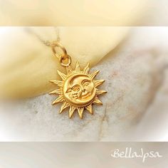 "This gorgeous, glittery necklace is a gold plated 925 Sun and Moon necklace featured on 925 sterling silver and gold plated chain. As with all BellaIpsa back-closure necklaces, the lobster clasp is designed for both beauty and ease, utilizing an easy to grasp infinity (figure eight) 925 sterling clasp, accompanied by a sterling silver infinity link (perfect for adding a BellaIpsa back piece!). No longer will you want to cover up the clasp on your necklace! Item specifics are as follows: Length: Necklace Sun, Sun And Moon Necklace, Phoenix Necklace, Moon Gold, Gold Moon Necklace, Sun Pendant, Gold Sun, Moon Sun, Gold Moon