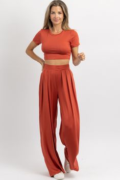 Chic Wide-leg Pants Sets In Solid Color, Chic Solid Color Wide-leg Pants Sets, Solid Wide Leg Two-piece Bottoms, Solid Color Wide Leg Two-piece Bottoms, Solid Two-piece Wide Leg Bottoms, Solid Color Wide Leg Two-piece Pants, Chic Matching Set With Wide-leg Pants, Solid Two-piece Wide Leg Pants, Wide Leg Lounge Pants Two-piece Set