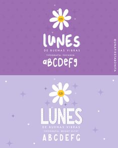 three different types of font and numbers on purple, blue, yellow and white background