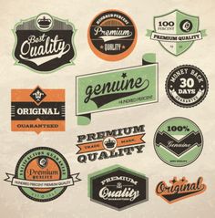 an image of various vintage labels and stickers on a webpage or mobile device