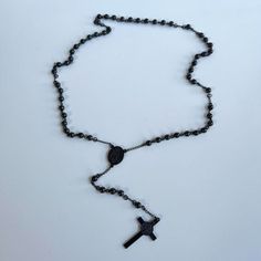 Y2k 2000s Black Rosary Bead Necklace These Chains Are Unisex :)! Great Quality Brand New Homemade Rosary, Black Beaded Cross Rosary, Cheap Handmade Black Rosary, Adjustable Black Rosary With 8mm Beads, Rosary Bead Necklace, Grunge Rosary Necklace, Black Rosary, Rosary Beads Necklace, Black Streetwear