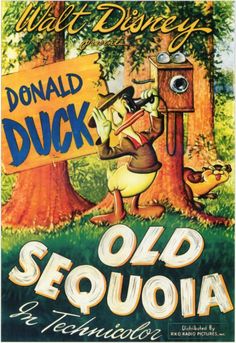 old sequia poster from the 1950's featuring donald duck and his friends