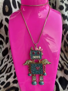 Betsey Johnson Vintage Fairyland Devil Angel Blue Robot Box Locket Necklace RARE | eBay Robot Box, Blue Robot, Devil Angel, Angel Blue, The Robot, Gold Box, Betsy Johnson, Fairy Land, Blue Glitter