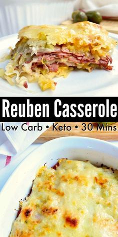 a close up of a casserole on a plate with the words low carb keto 30 mins