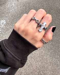 Goth Cross Crucifix Ring Solid stainless steel. Waterproof. NO green skin. NO rust/tarnish. Select size before checking out. Gothic Metal Ring For Streetwear, Gothic Metal Rings For Streetwear, Silver Punk Rings For Streetwear, Edgy Silver Rings For Streetwear, Cuban Chain, Chain Ring, Rust, Stainless Steel, Chain