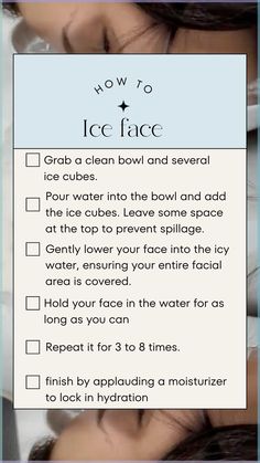 Ice facing is a fantastic DIY treatment that you can do every morning to depuff and hydrate your skin. This is the simple and proper way to do it. The reason why I prefer a bowl over an ice stick is that placing your face in water is way more gentle than applying ice directly to your skin. #icefacing #iceface #diyskincare Dipping Face In Ice Cold Water, Ice Water Facial Benefits, Ice Water Skin Care, Benifits Of Rubbing Ice On Your Face, Ice Plunge For Face, Ice Water Face Dip, How To Depuff Your Face In The Morning, How To Ice Your Face Properly, How To Ice Face