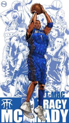 a drawing of a basketball player holding a ball in his hand and the words magic on it