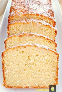 slices of pound cake sitting on top of a white plate