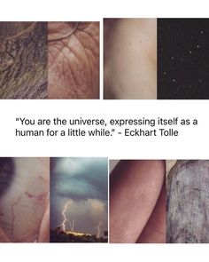 a collage of different pictures with the words you are the universe, expressing itself as a human for a little while - ecchart tole