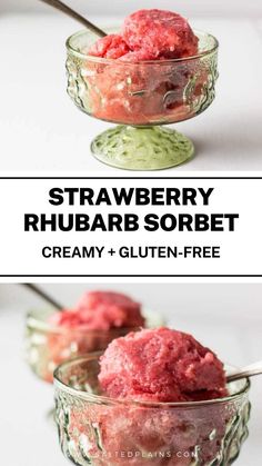 strawberry rhubarb sorbet in a glass bowl