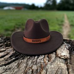 Brown Country Style Felt Hat With Flat Bill, Customizable Brown Hat With Flat Brim, Customizable Brown Flat Brim Hat, Custom Brown Hat Bands, One Size Fits Most, Custom Brown Hat Bands, Custom Adjustable Fedora For Outdoor, Custom Brown Hat Bands For Ranch, Brown Rodeo Hat With Leather Patch, Adjustable Brown Felt Hat With Flat Bill