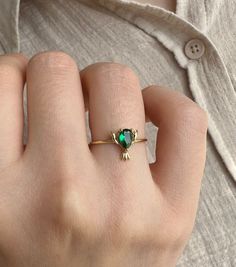 Gold Lobster Ring, Animal Ring, Pear Emerald Ring, 14k Solid Gold, Crob Ring, Delicate Gift For Her, Menu Ring, Sea Products Ring Minimalist 14k Gold Emerald Open Ring, Pear-shaped Emerald Ring Fine Jewelry For May Birthstone, Fine Jewelry Pear-shaped Emerald Ring Gift, 14k Gold Open Emerald Ring, Fine Jewelry, Pear-shaped Emerald Ring In 14k Gold, Suede Box, Emerald Gem, Animal Rings, Anniversary Jewelry