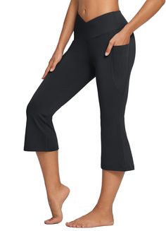 PRICES MAY VARY. 88.6% polyester, 11.4% spandex Sweat-wicking & Stretchy: Breathable fabric wicks miosture away quickly and allows for a full range of motion to enhance your performance while yoga or pilates. Capris Length: The 21" yoga capris are shorter than full-length leggings but provide more coverage than shorts, which can keep you cool during workouts or hot weather. Crossover Waisted: The tummy control waistband prevents slipping down or rolling and proides more coverage. The crisscross Wider Hips, Summer Lounge, Womens Capri Pants, Leggings With Pockets, Yoga Capris, Flare Leggings, Pants Women, Capri Leggings, Hot Weather