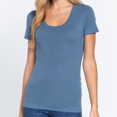 Keeping it Basic Cotton Tee in Steel Blue We all have one of those days when we just want to be casual and comfy. Like a t-shirt and jeans kind of day. Well, this is just the top for that day! Attractive and still super comfy. This favorite cotton scoop neck t-shirt is going to become one of your main staples! Ingredients: 95% Cotton / 5% Spandex Basic Tshirt Women, Spandex Top, One Of Those Days, Scoop Neck Tee, Those Days, Scoop Neck Top, T Shirt And Jeans, That Day, Women Clothing Boutique