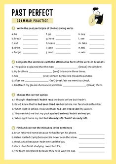 the past perfect tense worksheet