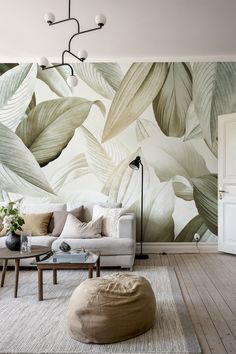 Image of a Tropical Leafy Forest Wallpaper from HappyWall Forest Room Decor, Wallpaper Bedroom Feature Wall, Tropical Wallpaper, Forest Wallpaper, Leaf Wallpaper, Wallpaper Living Room, Wallpaper Bedroom, Tropical Decor, Room Interior Design