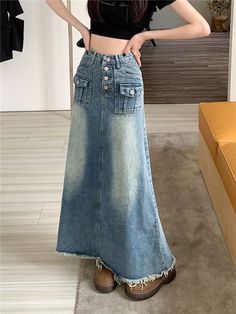 Introducing our vintage sanded long denim skirt from the 2023 Spring-Summer Collection ââ‚?the perfect blend of urban trend and nostalgic charm! Why It's Your Ultimate Urban Style Choice This denim skirt is the perfect combination of everlasting trend and vogue vibes. It features a mid-waist fit. a unique sanded pattern. and a full-length silhouette. The combination of a zipper and button closure ensures that you get both a secure fit and a fashionable touch. Crafted with premium quality denim. this skirt promises full-length-lasting durability and conventional trend. Key Highlights: Street Trend Sophistication: A unique balance of conventional style and couture streetwear trends. Vintage Charm: An iconic sanded pattern and maxi silhouette capture the spirit of nostalgia. Mid-Waisted Fit: Casual Summer Maxi Skirt With Frayed Hem, Light Wash Long Denim Skirt, Summer Full-length Skirt With Frayed Hem, Summer Full Length Skirt With Frayed Hem, Spring Full-length Denim Skirt With Frayed Hem, Spring Full Length Denim Skirt With Frayed Hem, Summer Light Wash Long Denim Skirt, Summer Long Denim Skirt In Light Wash, Light Wash Long Denim Skirt For Summer