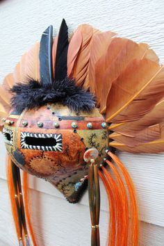 Night Walker Gourd Mask – Squash Blossom Paper Mache Mask Diy, Native American Masks, Paper Mache Projects, Paper Mache Mask, Night Walkers, Native American Decor, Ceramic Mask, Mask Painting, African Crafts