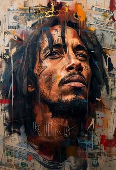 a painting of a man's face with the words king written on his forehead