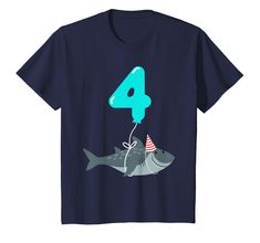 PRICES MAY VARY. Cute 4th birthday t-shirt for boys or girls with a shark wearing a party hat 4 year old gift shirt for boys or girls birthday party, perfect for kids shark theme birthday party Lightweight, Classic fit, Double-needle sleeve and bottom hem Shark Themed Birthday Party, Shark Gifts, Shark Shirt, Shark Birthday, Animal Birthday, Animal Shirts, 4th Birthday, 3rd Birthday, Birthday Shirts