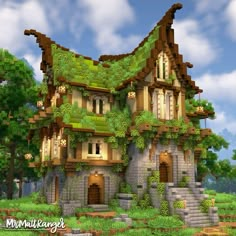 Minecraft Fantasy Mansion, Moss House Minecraft, Minecraft Moss House, Minecraft Castle Interior, Fantasy Minecraft House, Minecraft Well, Minecraft Fantasy Builds, Minecraft Hus, Minecraft Fantasy House