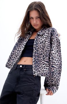 The Leopard Cropped Gas Jacket from PacSun is a bold statement piece with a fierce leopard print and rigid fabric. Complete with a classic collar, full zipper front closure, side hand pockets, and a flattering cropped fit, it's the perfect choice for adding an edgy touch to your wardrobe.Leopard print jacketRigid fabricCollarLong sleevesSide hand pocketsFull zipper front closureCropped length100% cottonMachine washableModel is wearing a size smallModel measurements: 5’7” height, 30” bust, 23” waist, 33” hip PacSun Womens Leopard Cropped Gas Jacket - Leopard Animal Print size Small Cheetah Jacket, Printed Denim Jacket, Leopard Print Jacket, The Leopard, Leopard Animal, Fabric Collars, Print Jacket, Outerwear Women, Christmas List