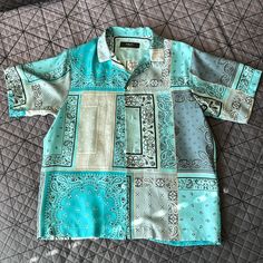 100% Authentic No Rips , No Stains Perfect Condition Blue Bandana Print Tops For Summer, Blue Paisley Print Shirt For Summer, Pink Silk, Silk Shirt, Shirt Color, Colorful Shirts, Blue White, Color Blue, Blue And White