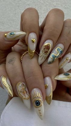 Golden Nails, Long Acrylic, Unique Acrylic Nails, Nails Coffin, Fire Nails, Pretty Acrylic Nails, Chic Nails, Dope Nails