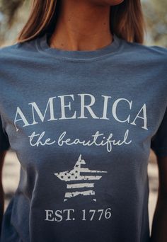 Blue Jean color "America the Beautiful" True to size Crewneck 100% cotton Relaxed Fit America The Beautiful, Jean Color, Blue Jean, Colored Jeans, Blue Jeans, Graphic Tee, Graphic Tees, Relaxed Fit, Crew Neck