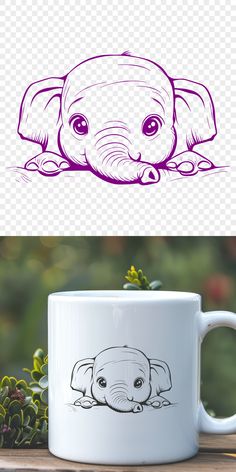 a coffee mug with an elephant drawn on it