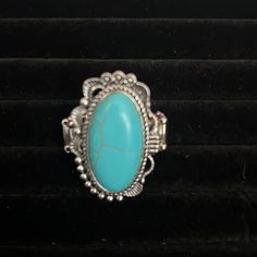 Blue Stone Ring With Stretchy Back Nickel-free Blue Turquoise Ring Bohemian Style, Oval Nickel-free Blue Turquoise Ring, Nickel-free Turquoise Metal Rings, Blue Bohemian Jewelry With Metal Ring, Bohemian Blue Jewelry With Metal Ring, Nickel-free Blue Open Ring Jewelry, Trendy Turquoise Ring Jewelry, Trendy Turquoise Ring, Blue Bohemian Open Ring Jewelry