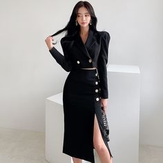 Fabric: BlendedColor: BlackSize: (cm)S Bust 84 Top Length 40 Waist 66 Hip 84 Skirt Length 74M Bust 88 Top Length 41 Waist 70 Hip 88 Skirt Length 75L Bust 92 Top Length 42 Waist 74 Hip 92 Skirt Length 76XL Bust 96 Top Length 43 Waist 78 Hip 96 Skirt Length 77&ltp&gtPlease contact us freely if you have any questions!&lt/p&gt&ltbr/&gt Black Fitted Long Sleeve Skirt Suit, Black Long Sleeve Skirt Suit For Office, Winter Party Long Sleeve Skirt Suit, Chic Long Sleeve Skirt Suit With Buttons, Fitted Long Sleeve Skirt Suit For Winter, Black Long Sleeve Skirt Suit For Party, Black 2 Piece Outfit, Nightwear Dress, Pencil Skirt Work