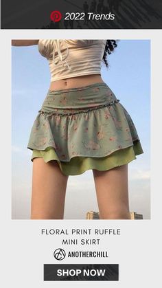 Check our site for more summer outfits😗 Cottagecore Fashion, Ruffle Mini Skirt, Skirts Online, Green Skirt, Boho Shorts, Mini Skirt, Cool Outfits, Summer Outfits, Floral Print