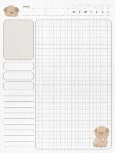 a blank paper with a teddy bear on the front and back side, which is lined in squares