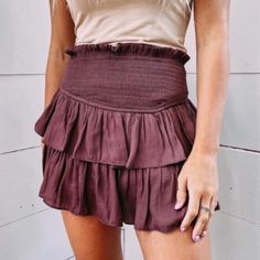 New! A Stretchy, Tiered Skirt In Mini Length. Features A Wide A Smocked Waist, Ruffled Hem On Both Ends, An Elastic Band, And Burgundy Wine Hue. Brand New. Boutique. Fit: M (8-10) L (10-12) Buy Now” Or “Add To Bundle” To Purchase. Bundles Of 2+ Discounted 15% Tags: Boho Hippy Desert Cowgirl Rocker Chic Vintage Retro Southern Chic Mid Rise Skirt, Desert Cowgirl, Blue Cotton Skirt, Denim Blue Mini Skirt, Black Silk Skirt, Blue Striped Skirt, White Dress Winter, Yellow Mini Skirt, Rhinestone Skirt