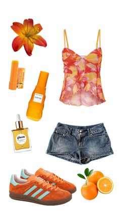 Albufeira Outfits, Usa Outfit Ideas, Orange Outfits Aesthetic, Summer 2025 Trends, Fiji Outfits, Obx Inspired Outfit, Orange Samba, Orange Summer Aesthetic, Obx Outer Banks Outfits