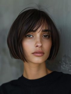 Short Bob With Side Swept Fringe, Short French Bob, Short Bob With Bangs, Bangs Layers, Dark Bob, Bobbed Hairstyles With Fringe, Wardrobe Overhaul, Haircuts 2022, Short Bob Styles