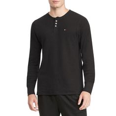 Tommy Hilfiger Men's Loungewear. Seriously Soft And Crazy Comfortable-Our Sleep Henley In Thermal Fabric That's Perfect For Staying Warm Through The Cooler Months. Nothing To Snooze At, Indeed. Features: Regular Fit. 60% Cotton, 40% Polyester. Matching Style Sold Separately While Supplies Last.. Tommy Hilfiger Black Crew Neck Top, Classic Black Tommy Hilfiger Top, Tommy Hilfiger Black Long Sleeve Top, Tommy Hilfiger Black Tops For Fall, Black Tommy Hilfiger Tops For Fall, Tommy Jeans Hoodie, Men's Loungewear, Thermal Fabric, Tommy Hilfiger Polo Shirt