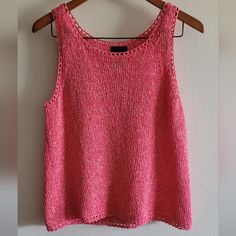 Sigrid Olsen Sport Coral Mixed Loose Knit Crochet Style Tank Top Women's L Vintage Nwt Crochet Detailing Around Neckline, Armholes And Hem 60% Polyester + 40% Cotton Will Hang Nicely, Stretchy With A Sweater-Like Weight To It. Wrinkle Free. Measurements Are Pictured And Approx- Pit To Pit: 17.5 Inches Shoulder To Hem: 23.5 Inches Coastal Beachy Loose Knit Crochet Pink Knit Sweater For Summer, Casual Open Knit Pattern For Spring, Casual Crochet Knitting Pattern For Spring, Pink Knitted Tops For Spring, Casual Summer Knitting Pattern, Knitted Crochet Top, Casual Hand Knitted Knitting Pattern, Summer Knitted Pink Sweater, Summer Pink Knit Sweater