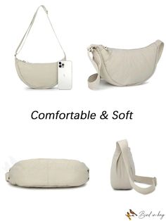 BirdinBag - Nylon Crescent Crossbody Bag: Compact, Lightweight Shoulder Bag for Women Casual Nylon Crossbody Hobo Bag, Casual Nylon Softback Shoulder Bag, Casual Softback Nylon Shoulder Bag, Casual Beige Nylon Bag, Nylon Softback Shoulder Bag For Daily Use, Casual Rectangular Nylon Hobo Bag, Versatile Solid Color Nylon Shoulder Bag, Daily Use Nylon Shoulder Bag With Mobile Phone Pocket, Nylon Satchel Shoulder Bag With Mobile Phone Pocket