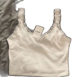 Fitted Forever 21 Tops With Lace Trim, Fitted Lace Trim Top From Forever 21, Fitted Forever 21 Top With Lace Trim, Forever 21 Fitted Top With Lace Trim, Thick Strap Tank Top, Tan Tank Top, White Crop Tank, Leather Crop Top, Crochet Tank Top