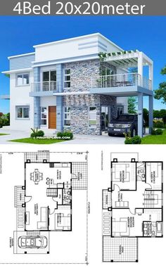 two story house plan with 4 beds and 2 bathrooms