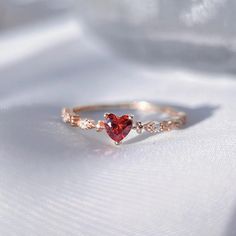 Tiny Dainty Engagement Rings, Dainty Heart Rings, Rings Aesthetic Heart, Red Christmas Nails With Pearls, Gifts For Valentines For Her, Red Pearl Ring, Pintrest Rings, Wedding Jewelry Unique, Red Pearl Jewelry