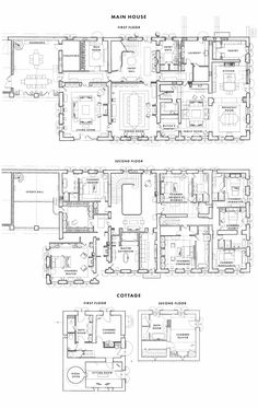 the floor plan for an apartment building with two floors and three levels, in different sections