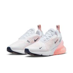 AH6789-110 Nike Air Max 270 Women, Nike Air Max 270 White, Coral Shoes, Custom Sneakers Diy, 270 Nike, Sneakers Nike Air Max, All Nike Shoes, Cute Nike Shoes, Cute Nikes