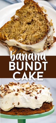 banana bundt cake with cream cheese frosting on top