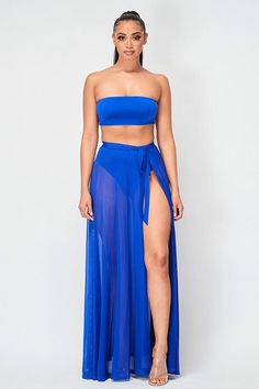 Perfect cover up skirt for bodysuits and swim-suits. -Silky and soft touch with great stretch ***Look for the bandeau under set in our "Set" section Royal Closet, Blue Overlay, Overlay Skirt, Boutique Style Outfits, Bandeau Swimsuit, Coverup Skirt, Swim Suits, Dress Romper, Pool Party