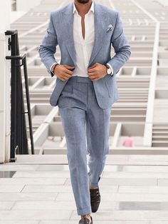 Wedding Guest Men, Wedding Guest Suits, Suit For Men Wedding, Linen Suits For Men, Beach Wedding Suits, Beach Wedding Attire, Mens Wedding Attire, Blue Suit Men, Blue Suit Wedding