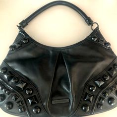 Burberry Studded Leather Handbag In Great Condition. Evening Satchel Shoulder Bag With Leather Backing, Leather Shoulder Bag With Branded Hardware For Party, Party Leather Shoulder Bag With Branded Hardware, Elegant Evening Shoulder Bag With Leather Backing, Burberry Black, Studded Leather, Leather Purse, Burberry Bag, Leather Handbag